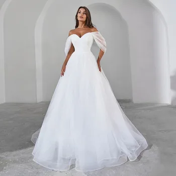 Свадебное платье Eleagnt 2023 с открытыми плечами в стиле бохо, свадебное платье в складку, мягкий тюлевый корсет трапециевидной формы для женщин, сшитый по индивидуальным размерам