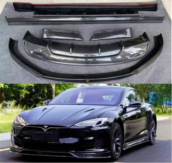 Для Tesla Model S 2016 2017 2018 2019 2020 Бампер Из Настоящего Углеродного Волокна Передняя Губа Задний Диффузор Боковые Юбки Спойлер Обвес