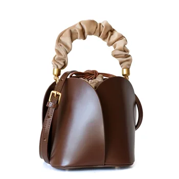 Сумка-ведро из натуральной кожи, женская кожаная сумка, нишевая дизайнерская сумка через плечо на заказ, GN-SB-hdstxz