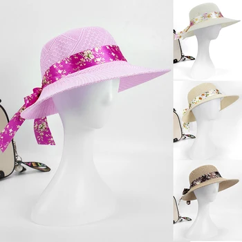 Новые летние солнцезащитные шляпы для девочек, широкополая соломенная шляпа с бантом и лентой, Уличные солнцезащитные женские шляпы, Цветные женские кепки