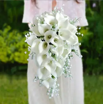 Королевский белый свадебный букет с водопадом из хрусталя, искусственные цветы, белый свадебный жемчужный букет невесты Fleur Mariage