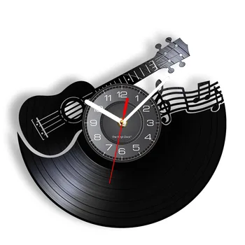Гитара, виниловая пластинка, настенные часы, 3D Музыкальный инструмент, музыкальная партитура, настенные часы со светодиодной подсветкой, подарок в стиле рок-н-ролл