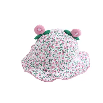 4 цвета, Весенне-осенняя хлопковая шапочка для девочек, розовая шапочка принцессы, милая кепка рыбака с цветочным принтом и фруктами, детские головные уборы от 1 до 4 лет