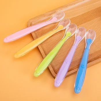 Новая детская силиконовая Мягкая ложка для конфет, Цветная ложка с датчиком температуры, Детское питание, Инструменты для кормления детей, Детская посуда