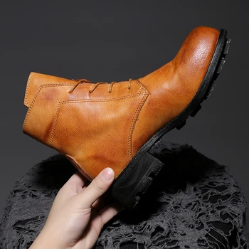 Дизайнерские мужские ботинки Goodyear с прорезями ручной работы, Высокие мужские мотоциклетные ботинки в стиле ретро, Ботильоны Vitage из растительной кожи