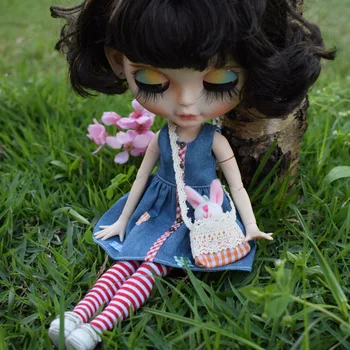 Симпатичная кукла Blyth 1/6, джинсовое платье + чулок + сумка, комплект одежды для Blyth Azone
