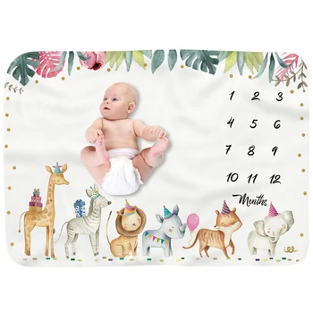 B2EB Реквизит для фотосъемки новорожденных с милым животным рисунком, одеяло для месячной вехи ребенка, одеяло для вехи рекордного роста