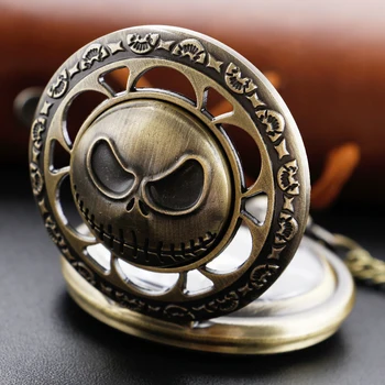 Бронзовые карманные кварцевые часы с резьбой в стиле Хэллоуина, плохая улыбка, демон, брелок, часы-цепочка, модный кулон, ожерелье, часы, детский подарок