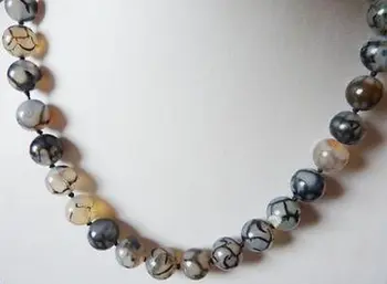 Модное ожерелье из натурального 10 мм черно-белого венозного агата с круглыми бусинами и драгоценными камнями 16-25
