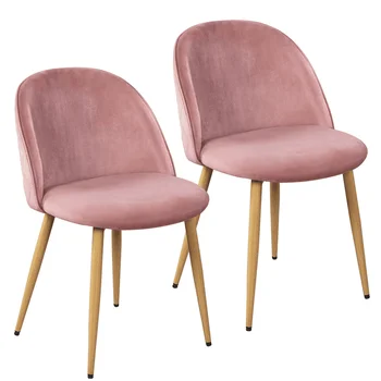 Easyfashion 2шт Бархатных обеденных стульев со спинкой для кухни, розовый