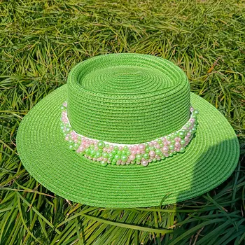 Новая жемчужная соломенная шляпа с эластичным поясом, аксессуары, солнцезащитная шляпа, уличная соломенная шляпа, пляжная шляпа, мужская и женская соломенная шляпа