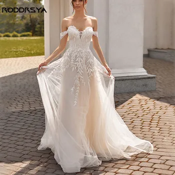 RODDRSYA Свадебные платья из тюля трапециевидной формы 2023, Свадебное платье принцессы с открытыми плечами, Кружевные аппликации, Vestido De Novia