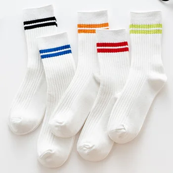 1 пара хлопковых свободных женских носков, Корейская мода, Унисекс, Полосатые носки для мужчин, Чулки для девочек, однотонные Черные носки White Sox Calcetines