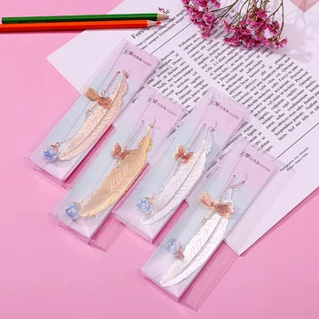 Креативная Металлическая Закладка Зажим для книги с бабочкой-пером Студенты используют Канцелярские принадлежности Подарочная Закладка с подвеской в виде Хрустального шара