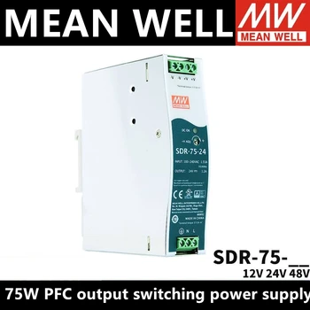 Промышленный источник питания на DIN-РЕЙКЕ серии MEAN WELL SDR-75 мощностью 75 Вт с одним выходом и функцией PFC SDR-75-12 SDR-75-24 SDR-75-48