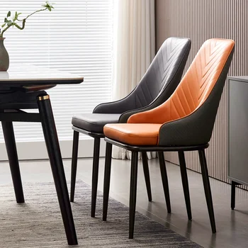 Современная Простая Бытовая Легкая спинка, Роскошный обеденный стул из скандинавской кожи для отдыха