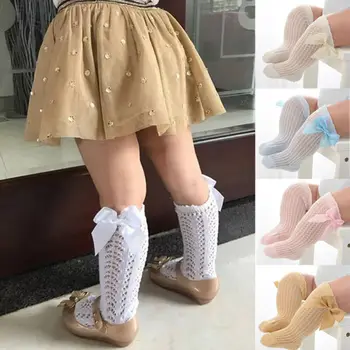 Носки для новорожденных девочек, летние весенние сетчатые носки, детские носки с бантом до колена, длинные носки-трубки, Sokken Princess, носки для младенцев, одежда для малышей