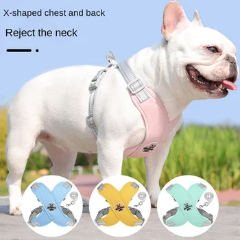 X-образная шлейка для домашних животных, жилет и поводок для собаки, кошки, легкая Дышащая Сетчатая Отражающая полоса, защита для шеи при ходьбе, охлаждающая шлейка для собак