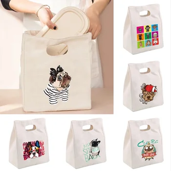 Портативные сумки для ланча Холщовая сумка для пикника с принтом Собаки Сумки для еды Сумка для ланча для девочек Повседневные женские мини-сумки Прочная сумка для покупок