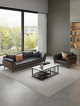 Офисный диван, простой кожаный, деловая приемная, босс, офисная гостиная, повседневный современный комбинированный журнальный столик