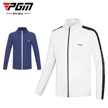 Куртка для гольфа, водонепроницаемая куртка на молнии с длинным рукавом PGM, детская одежда для гольфа, ветрозащитный теплый спортивный топ для мальчиков