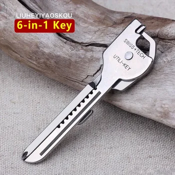 6 В 1 EDC Многофункциональный Инструментальный Ключ Металлический Utili-Key Брелок Подвеска Новинка Карманный Резак Мини-Нож Для Распаковки Ножей Отвертка Брелок