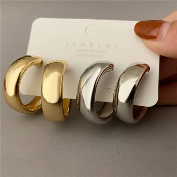 Модные простые серьги-кольца серебристого цвета для женщин, круглые минималистичные серьги для девочек, вечерние НОВЫЕ ювелирные изделия С-образной формы, подарки