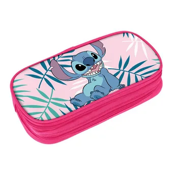 Розовый футляр Disney Stitch, двойной многофункциональный пенал, пенал для детских канцелярских принадлежностей, удобный и практичный для подарков