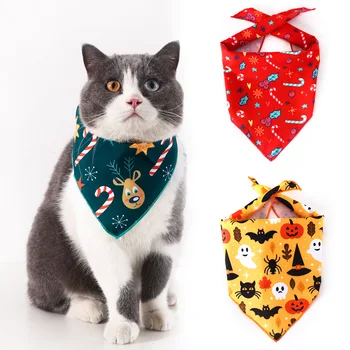 Рождественский, праздничный, на Хэллоуин, с принтом кошки и собаки, треугольный нагрудник, декоративный шарф, милое полотенце со слюной