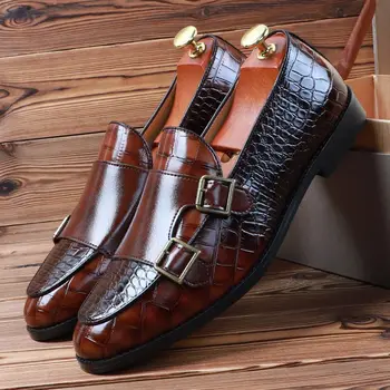 Мужская классическая повседневная обувь из крокодиловой кожи с микрофиброй, мужские лоферы для вечеринки с пряжкой, мокасины, мужские туфли на плоской подошве для вождения