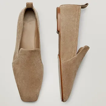 Летняя женская обувь на плоской подошве, английская винтажная мода, простые лоферы без застежки из натуральной кожи с квадратным носком, женская обувь на плоской подошве, женская обувь