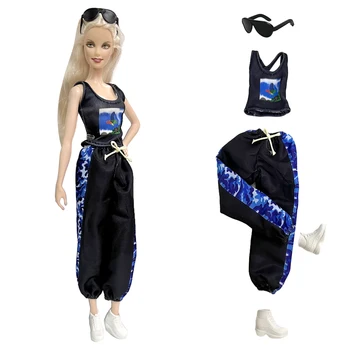 Официальный комплект NK 1 Камуфляжный костюм для кукол 1/6: глаза + черная рубашка без рукавов + брюки + белые туфли для аксессуаров куклы Барби