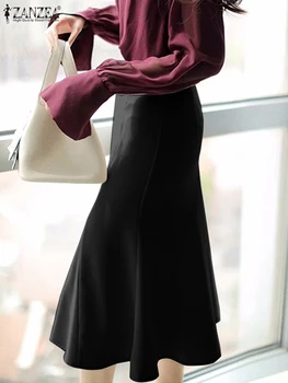 Офисная юбка ZANZEA с высокой талией и швами Миди, Элегантные женские юбки-русалки, Темпераментная Модная одежда для бедер, Однотонные длинные юбки