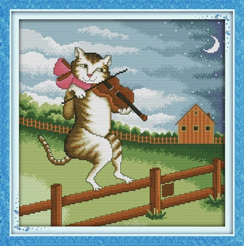 Кот, играющий на скрипке набор для вышивания крестиком 14 карат 11 карат предварительно проштампованный холст для вышивания крестиком DIY рукоделие ручной работы