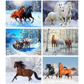 5D Алмазная живопись Лошадь Вышивка крестом Животные Мозаичная вышивка Полный набор Зимних Фотографий из горного хрусталя Украшение дома