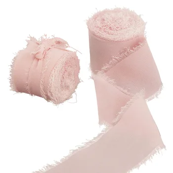 5 м 1 рулон Розовой Шелковой ленты, кружевной Свадебный букет, повязка, Кружевные Шифоновые ленты, Аксессуары для одежды из ткани своими руками.