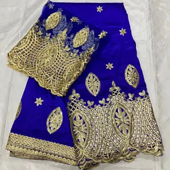 голубое золото, Африканский Джордж, 3D ткань с блестками, высококачественный индийский шелк-сырец, Джордж Пак, модный костюм, рубашка, свадьба 7 ярдов / шт