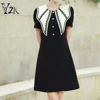 Y2K одежда уличная шикарная корейская мода новые черные мини-платья для женщин с воротником 