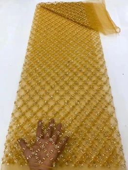 Классическая сетка ручной работы с вышивкой пузырчатым бисером, изысканное свадебное платье с пайетками из кружевной ткани 5 размера