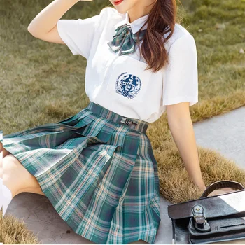 Милая женская плиссированная юбка JK в клетку трапециевидной формы с бантиком, летняя танцевальная мини-юбка Sweet Girls, Японские школьные юбки
