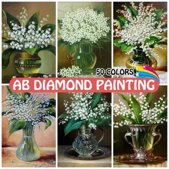 5D AB Алмазная живопись, ваза, художественная мозаика с полной дрелью, Ландыш, бисер, вышивка, Цветочные картинки для дома