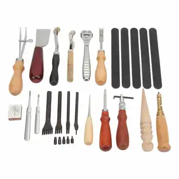 Набор инструментов для кожевенного ремесла для работы с резьбой, шитьем, пробивкой, сшиванием, ручной инструмент 