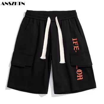 Трендовые шорты-карго ANSZKTN, мужские летние тонкие прямые повседневные спортивные брюки с несколькими карманами