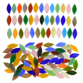 листовое витражное стекло в форме листа 100шт, многоцветное разноцветное мозаичное стекло 