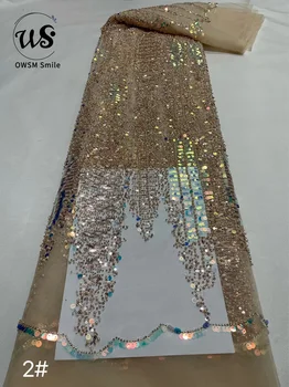 Новое поступление 5 ЛЕТ, популярное французское сетчатое кружево с бисером, сетчатая ткань Afirca, Кружево с пайетками, вечернее платье для вечеринки