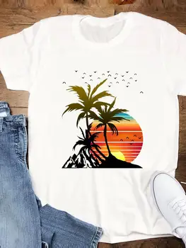 Летняя футболка с рисунком для пляжного отдыха, футболка с коротким рукавом, Мультяшный тренд, женская модная повседневная одежда, Женская футболка с принтом