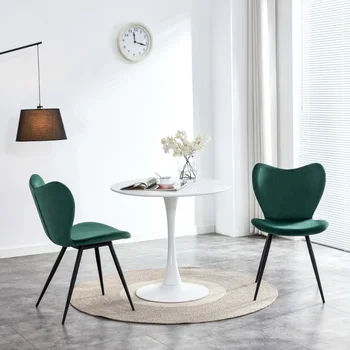 Ining Chairs Комплект из 2 стульев \ Темно-зеленый бархатный стул Современный кухонный стул с металлической ножкой темно-зеленый бархат [на складе в США]