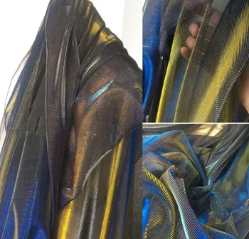 Ослепительный синий золотой лазерный фантомный градиент цвета сценической ткани с текстурой чистой пряжи ткань для одежды