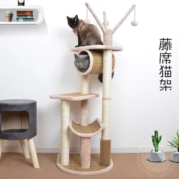 Каркас для лазания для кошек: когтеточка для кошек из цельного дерева сизаля, платформа для прыжков, доска для кошачьих царапин, подставка для кошек, кошачье дерево, кошачий наполнитель для кошек