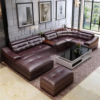living room Sofa genuine leather couch Nordic modern U shape corner диван мебель кровать muebles de sala cama puff asiento sala